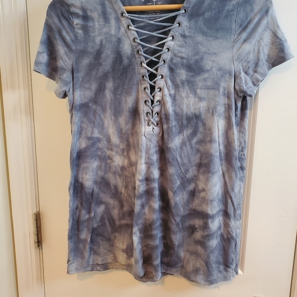 Bundle Only: American Eagle Soft & Sexy Lace Up Top Women's S Gray Tie Dye